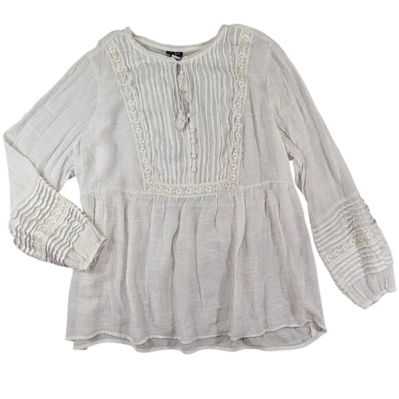 Torrid Tunic Womens 22/24 White Peasant Boho Cottagecore Folk Embroidered Pleats - Picture 1 of 11